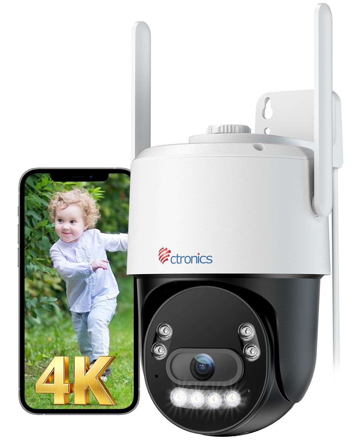 ☆新品☆Ctronics 4K 防犯カメラ 屋外 金属製 AI人/車/ペット検知 自動追尾 5GHzワイヤレスWiFi 30m夜間カラー 監視カメラ 800万画素 スマホ/PC対応 360° PTZ 声光威嚇 FTP/NVR 30日間クラウド f254c040