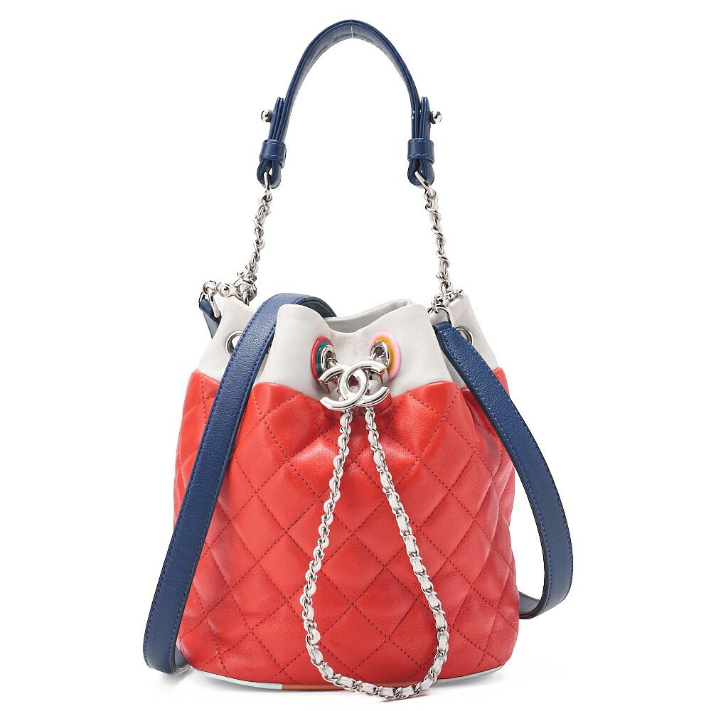 CHANEL シャネル　ショルダーバッグ　2way　マトラッセ　巾着型　ココチャーム付き　ショルダーバッグ　ラムスキン　黒×バイカラー（シルバー金具） レディース 【送料無料】【中古】