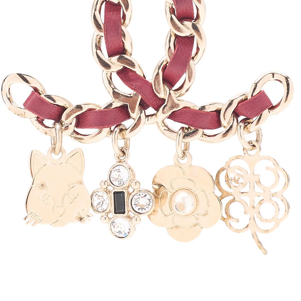 CHANEL シャネル　ココマーク　アイコン　B17B　ブローチ　GP×フェイクパール×革（ゴールドメッキ）赤（ゴールド金具） レディースブローチ　ハイブランド【中古】【送料無料】