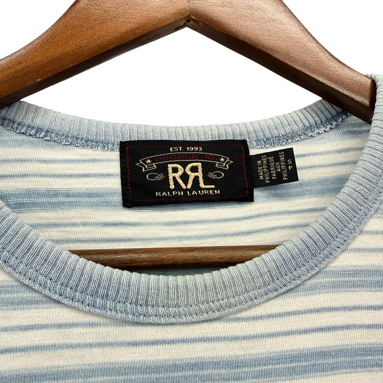 RRL ダブルアールエル インディゴストライプドジャージーリンガーT 
