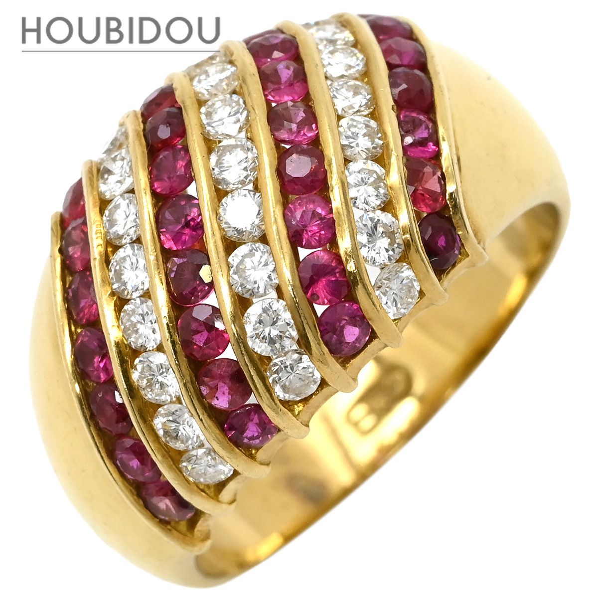 ゲインズボロウ GAINSBOROUGH リング 指輪 ルビー ダイヤモンド レッド×イエローゴールド 赤 ゲインズボロー Au750 18K 18金 ストライプ 18.5号【中古】