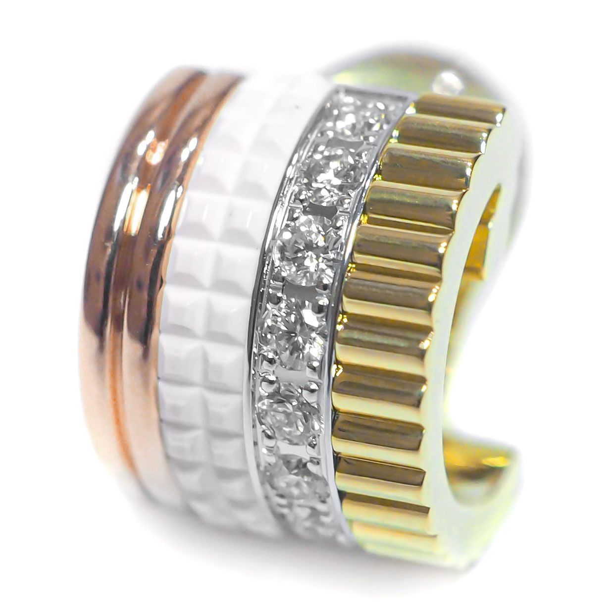 BOUCHERON ブシュロン キャトル ホワイト スモール K18YG K18WG K18PG セラミック ダイヤモンド シングル クリップ イヤリング 約3.2g位 [ JCO01477 イエロー ホワイト ピンク ゴールド 18金 ジュエリー ]