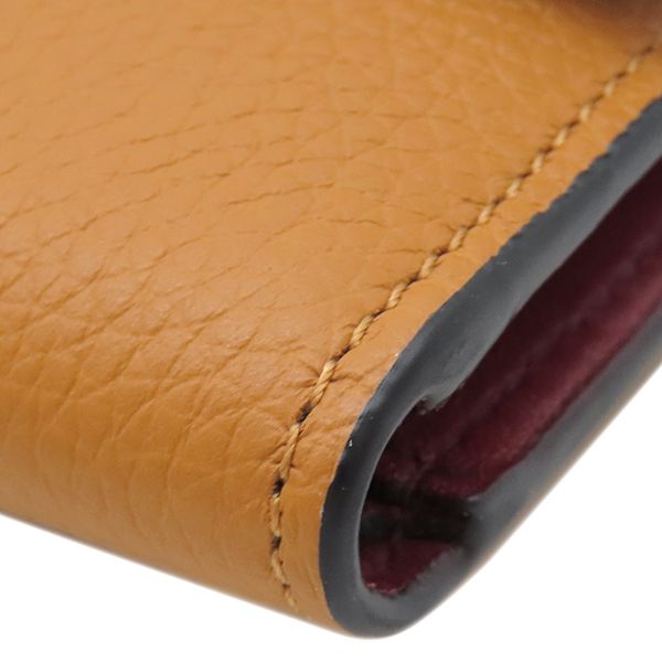 ロエベ LOEWE 三つ折り財布 バーティカル ウォレット スモール カーフ ソフトグレインカーフ ライトキャラメル×ピーカン シルバー金具 茶 アナグラム コンパクトウォレット 【箱】【中古】