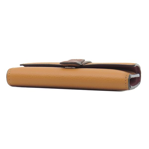 ロエベ LOEWE 三つ折り財布 バーティカル ウォレット スモール カーフ ソフトグレインカーフ ライトキャラメル×ピーカン シルバー金具 茶 アナグラム コンパクトウォレット 【箱】【中古】