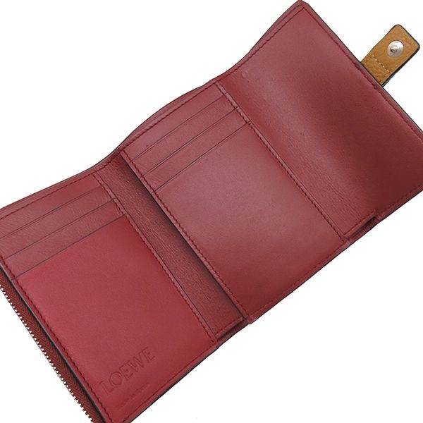 ロエベ LOEWE 三つ折り財布 バーティカル ウォレット スモール カーフ ソフトグレインカーフ ライトキャラメル×ピーカン シルバー金具 茶 アナグラム コンパクトウォレット 【箱】【中古】