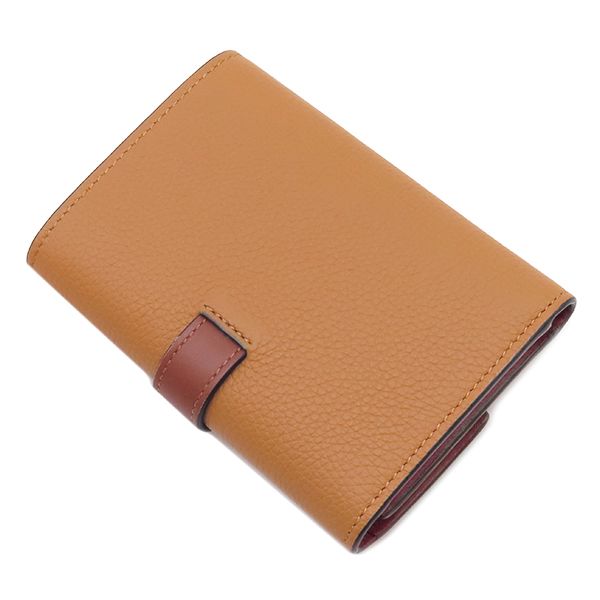 ロエベ LOEWE 三つ折り財布 バーティカル ウォレット スモール カーフ ソフトグレインカーフ ライトキャラメル×ピーカン シルバー金具 茶 アナグラム コンパクトウォレット 【箱】【中古】