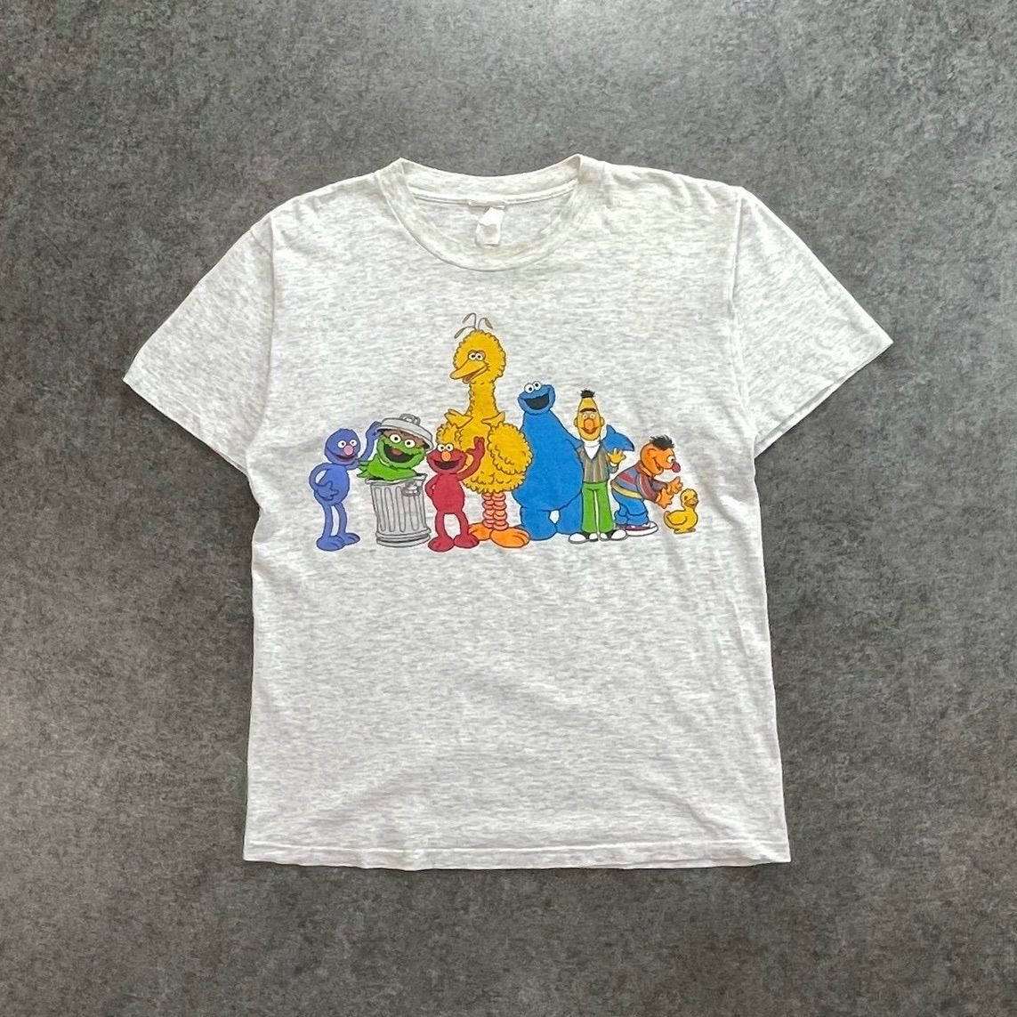 90s Vintage SESAME STREET S/S T-Shirt セサミストリート 半袖 Tシャツ プリント グレー 袖裾シングル ヴィンテージ ビンテージ