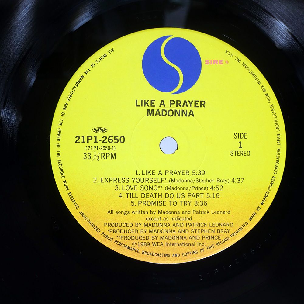 国内盤 MADONNA/LIKE A PRAYER/SIRE 21P12650 LP 国内盤 MADONNA/LIKE A PRAYER/SIRE 21P12650 LP