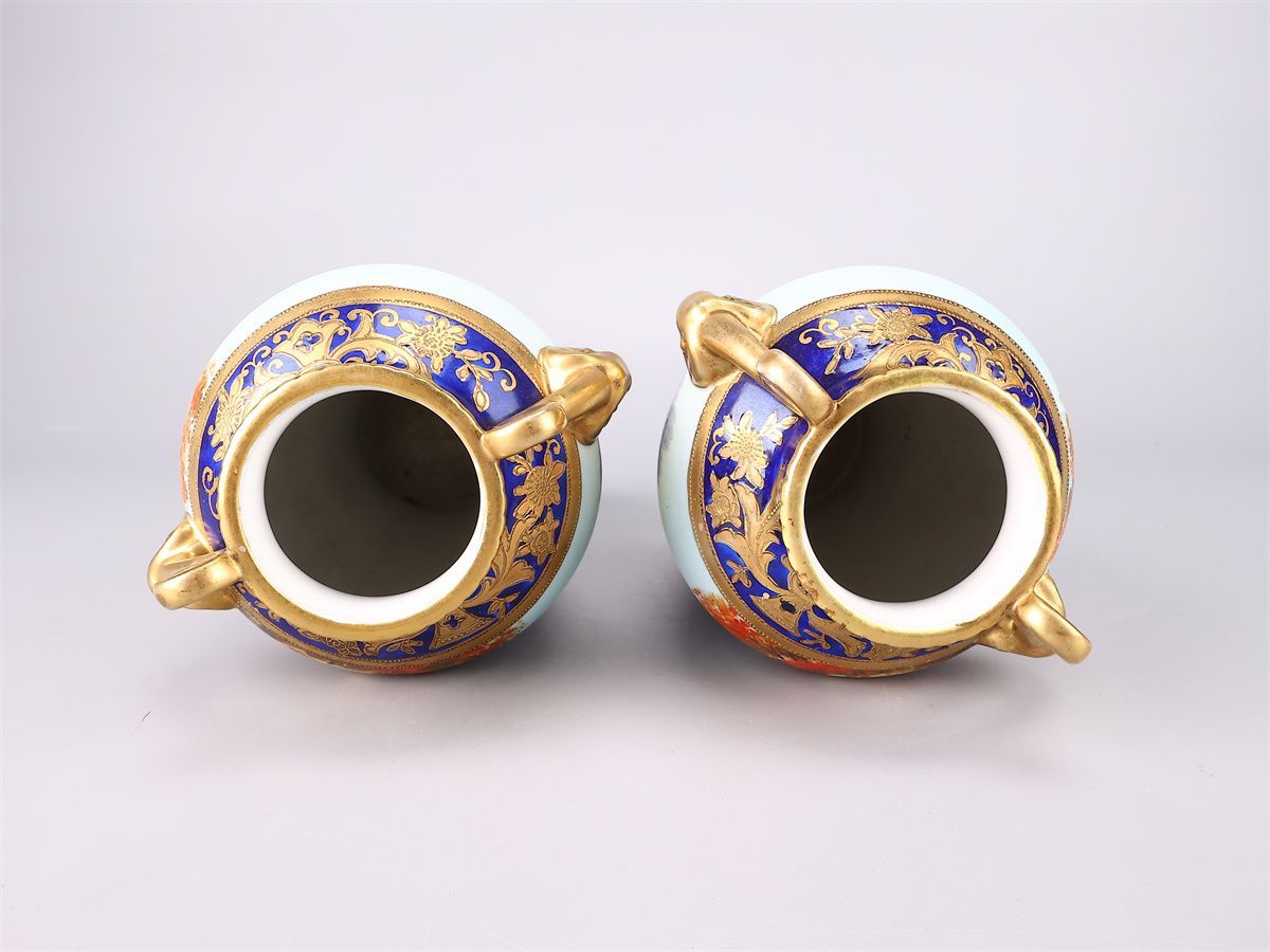 Noritake 明治時代 花瓶 ノリタケ/スタジオコレクション瑠璃金彩  1940 【オールドノリタケ】 2点 花瓶 瑠璃釉金彩山水紋 工芸品