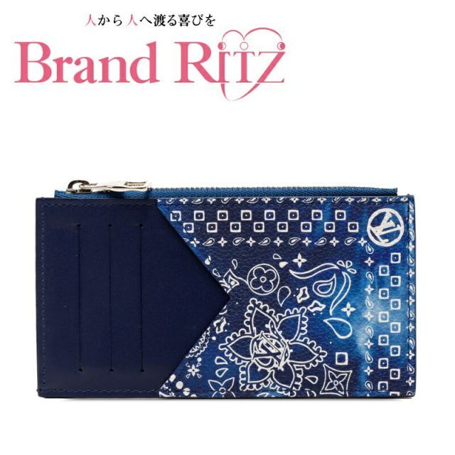 中古 ルイ ヴィトン 美品 モノグラム バンダナ コインカードホルダー コインケース カードケース フラグメントケース M81432 ブルー ホワイト PVC レザー メンズ LOUIS VUITTON 【送料無料】【名谷店】
