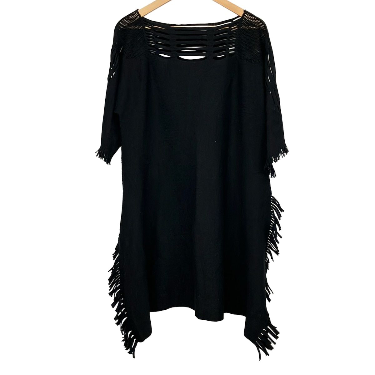 ISSEYMIYAKE(イッセイミヤケ) ワンピース サイズ2 M レディース美品 - 黒 七分袖/ミニ/フリンジ