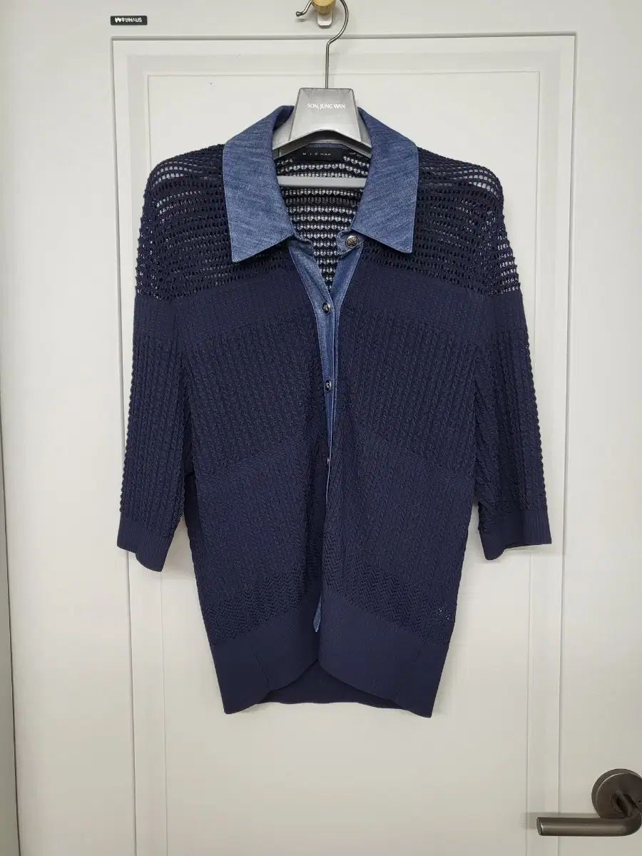 MISSHA ミシャ ネイビー ニット カーディガン デニム カラ（カラ） 7分