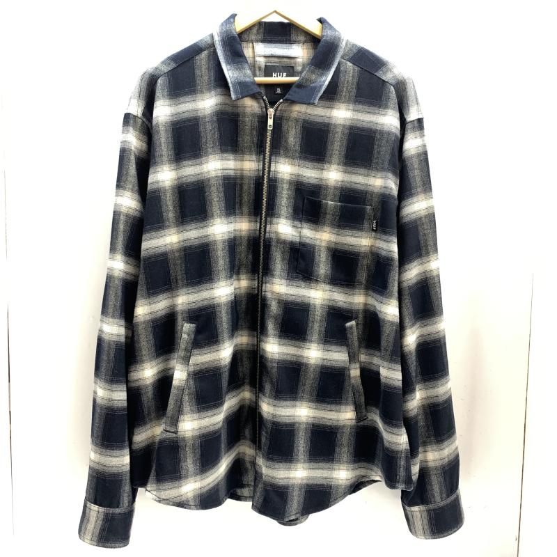 【中古】HUF ジップアップジャケット チェック サイズXL 黒 ハフ[92]