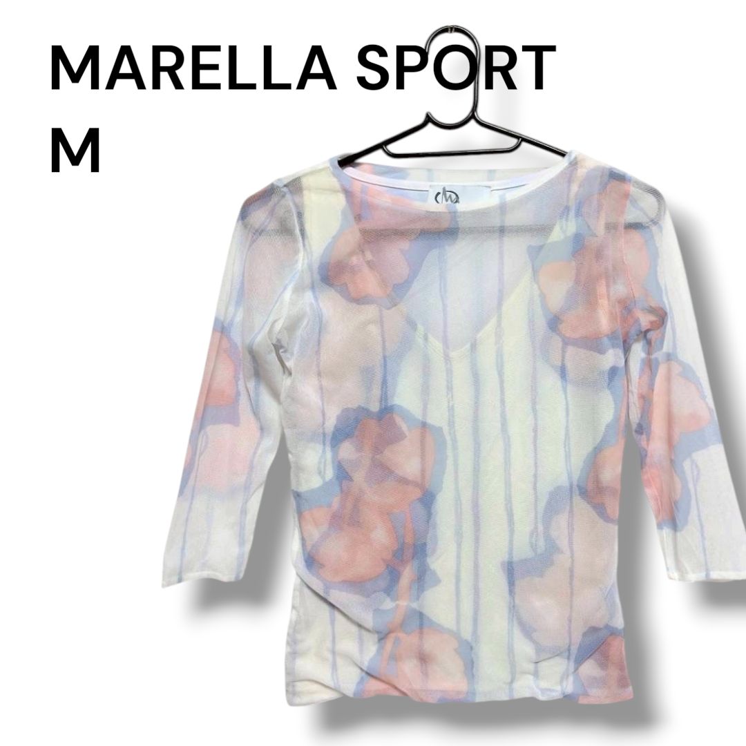 a2541 MARELLA SPORT マレーラ 花柄 シアー メッシュ トップス M 七分袖