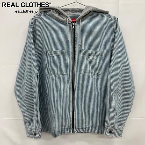 Supreme/シュプリーム【17AW】Hooded Stripe Denim Zip Up Shirt/フード付き ストライプ デニム ジャケット/パーカー/L