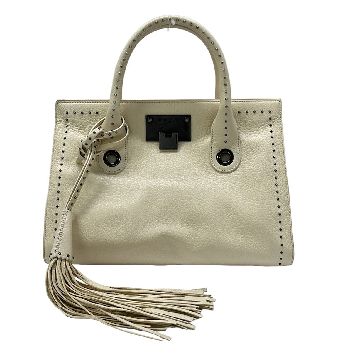 JIMMY CHOO(ジミーチュウ) トートバッグ ライリー アイボリー×シルバー 