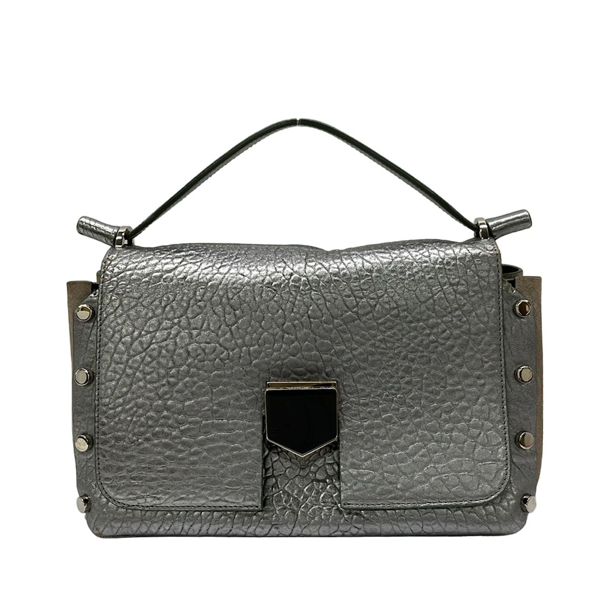 JIMMY CHOO(ジミーチュウ) ハンドバッグ ロケットプティ シルバー×グレーベージュ スタッズ/ホログラムシールあり レザー