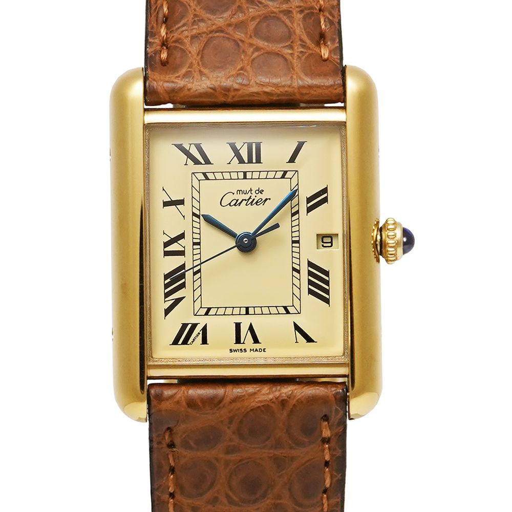 Cartier マストタンク LM ヴェルメイユ 保証書付き Ref.W1017454 アイボリー 中古品 メンズ 腕時計
