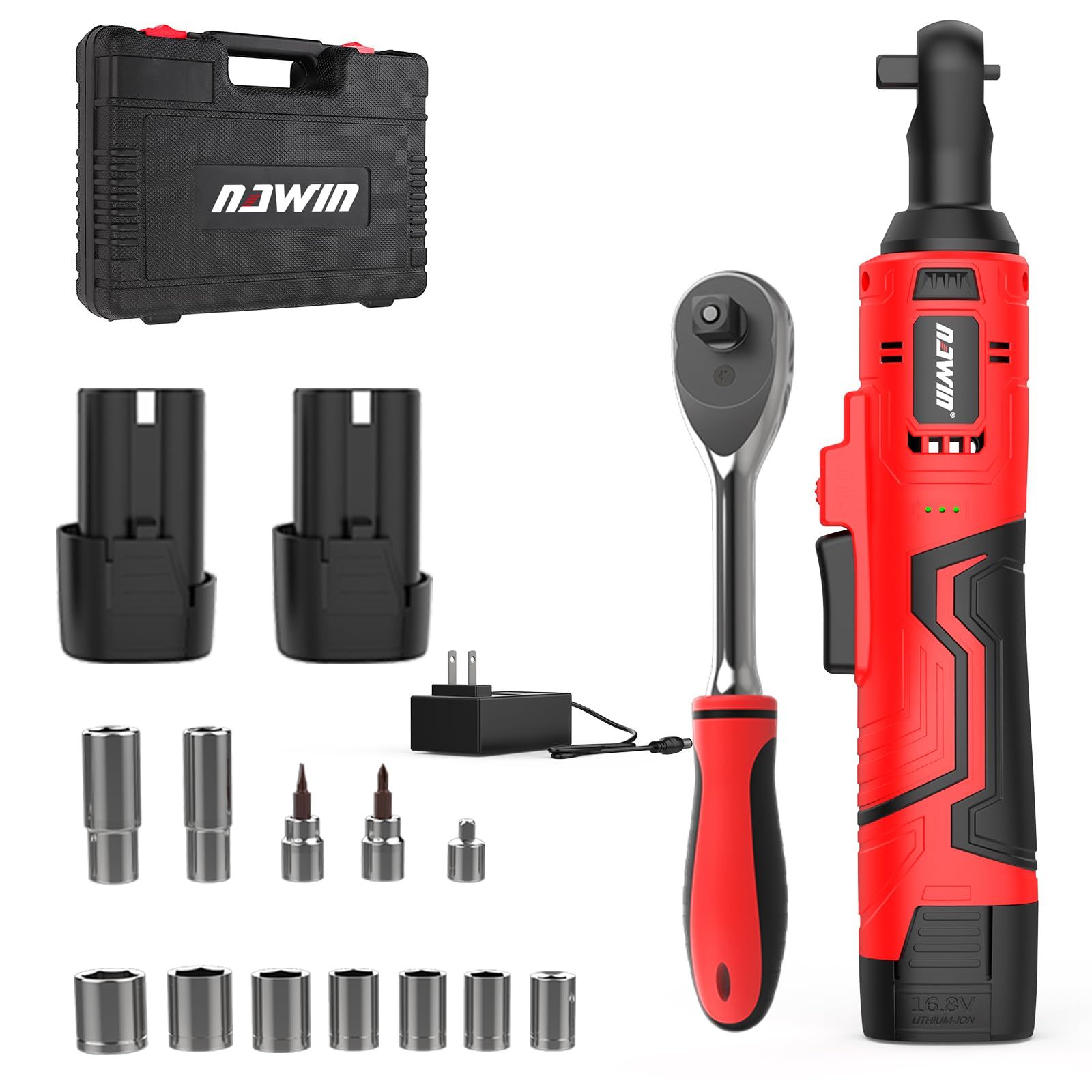 ナウィン 充電式ラチェットレンチ 16.8V コードレス 電動ラチェットレンチ ソケットレンチセット ガレージツールセット 最大トルク55Nm 現場改装 足場の組立 自転車修理 差込角3/8