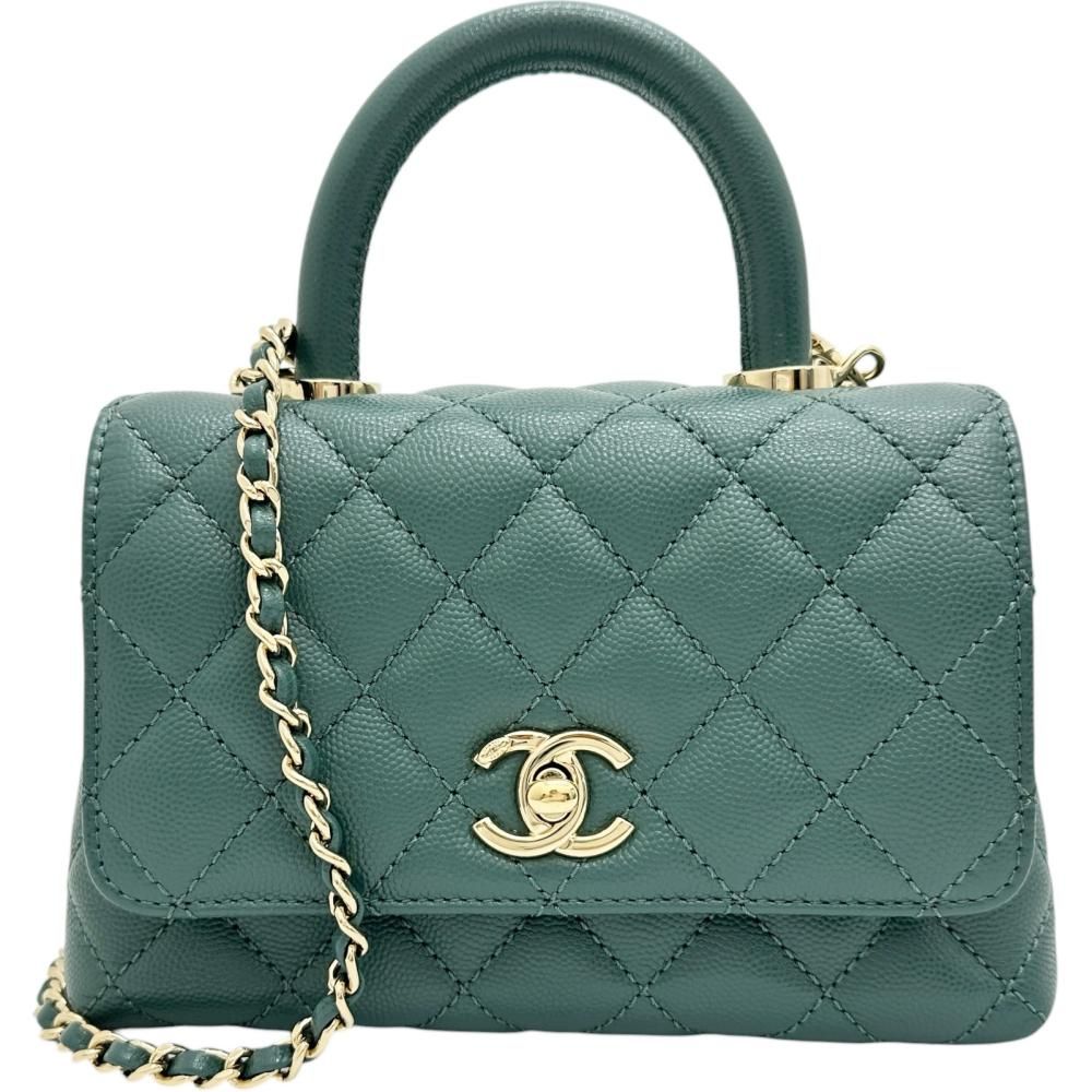 【CHANEL/シャネル】AS2215 2WAYショルダー ハンドバッグ シリアルプレート（2021年以降） キャビアスキン グリーン/ゴールド金具 レディース 【中古】【真子質店】【BL】