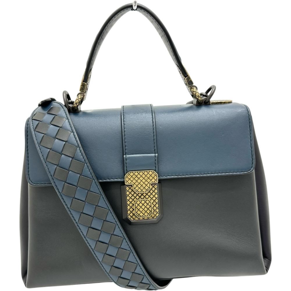 【BOTTEGAVENETA/ボッテガヴェネタ】ピアッツァ 2WAYバッグ ハンドバッグ カーフ ブルー/ブラック レディース 【中古】【真子質店】【BL】