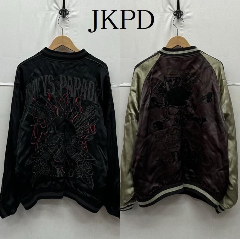 ☆リバーシブル☆JKPD☆スカジャン☆刺繍☆スカル☆ビックロゴ☆XL 古着 JKPD リバーシブル パンク スカル 刺繍 スカジャン メンズ XL