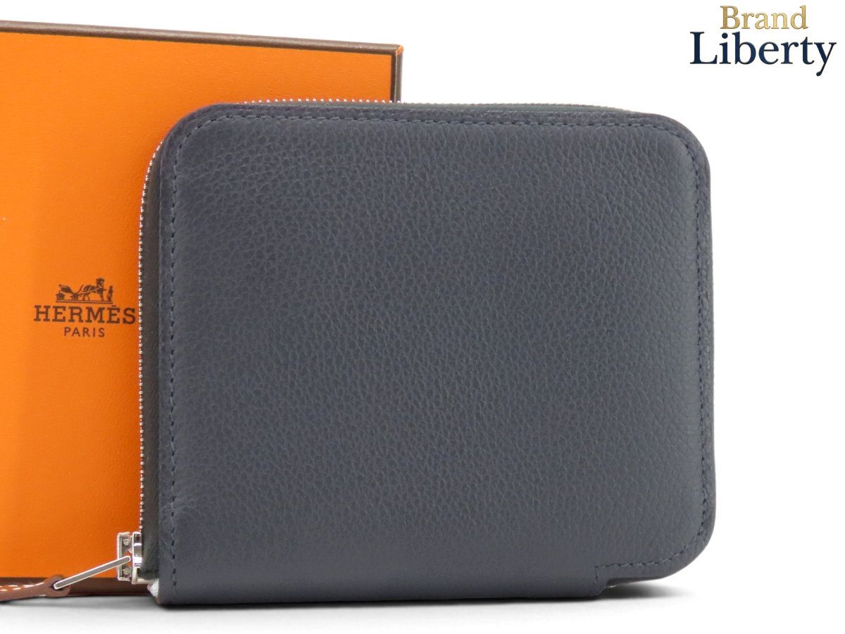 【新古品】エルメス HERMES アザップ コンパクト シルクイン ラウンドファスナー財布 コインケース コインパース 小銭入れ コンパクト財布 キャバン ネイビー ブルーブリュム エバーカラー K刻