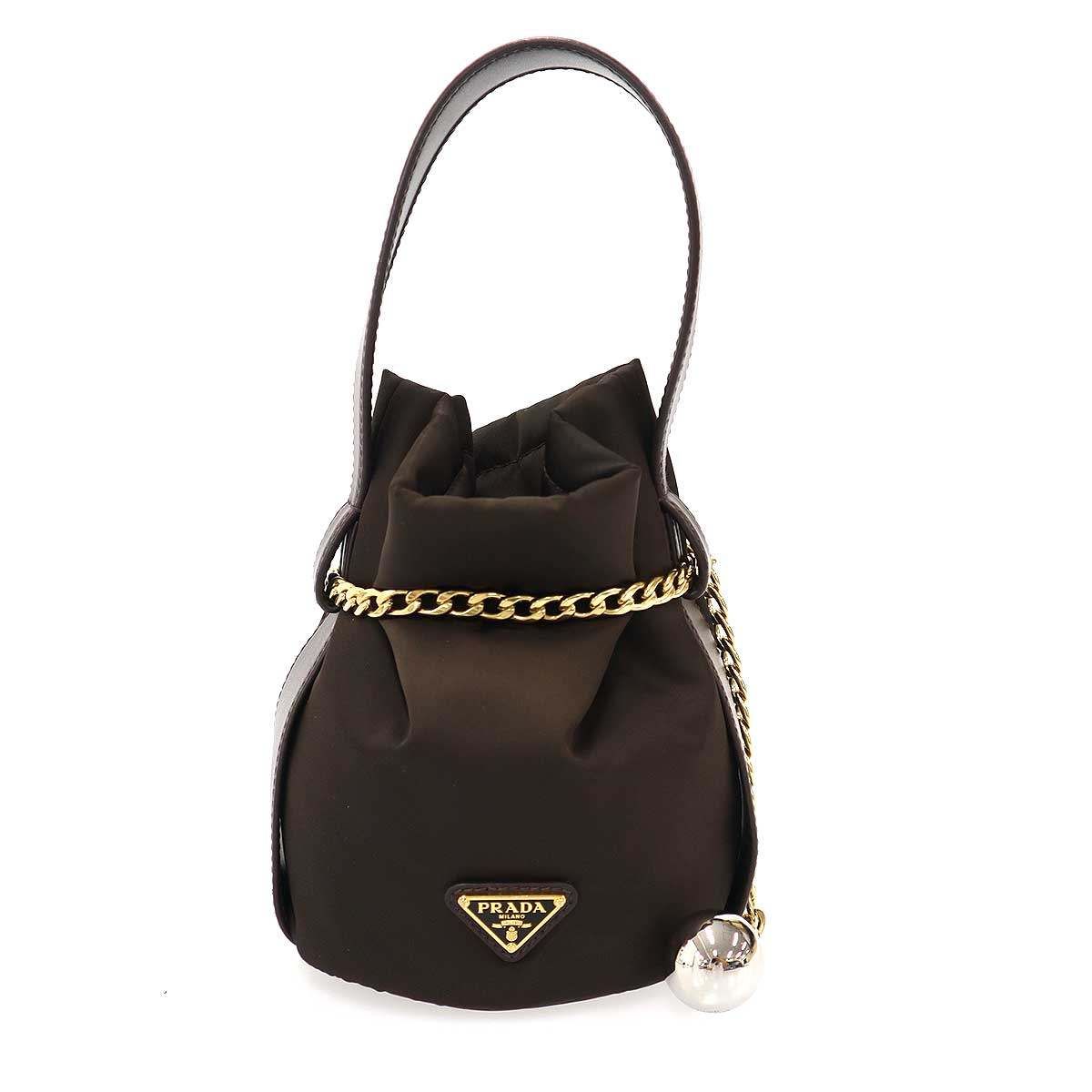 PRADA プラダ RE-NYLON Petit Sac Noir Mini Bucket Bag プチ サック ノワール バケットボールチェーン バッグ ブラウン