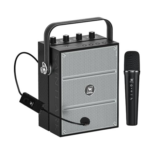 WWinBridge 60W ハンドヘルドマイク ポータブル拡声器 2つのマイクPAシステム 音楽再生 エコー/録音/USB/AUX/TFカード ヘッドセットマイク アウトドア、指導、小規模パーティー、研修、イベント、ガイド、会議などに最適S d8a6b025