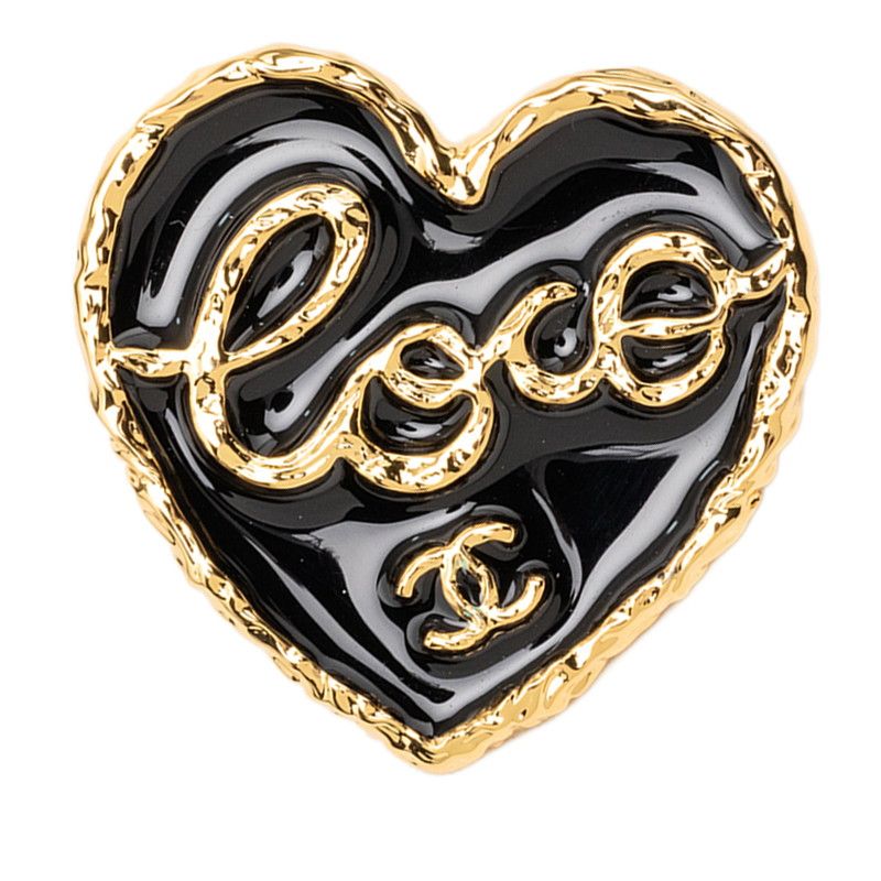CHANEL シャネルハート＆CCココマークピンバッチ/ブローチゴールドブラック シャネル ココマーク COCO ハート ピンブローチ ピンバッチ ゴールド