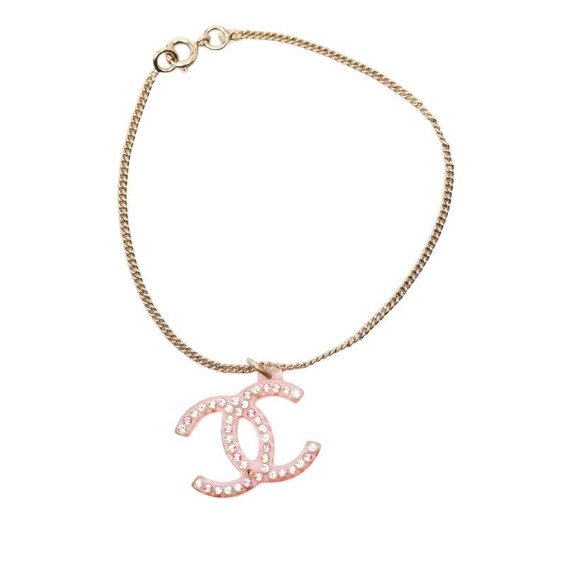 シャネル ココマーク チェーン ブレスレット 04A刻印 ピンク プラスチック ラインストーン レディース CHANEL【1-0265294】