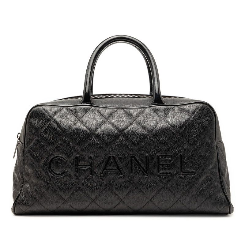 シャネル マトラッセ ロゴ ハンドバッグ ブラック キャビアスキン レディース CHANEL【1-0267487】