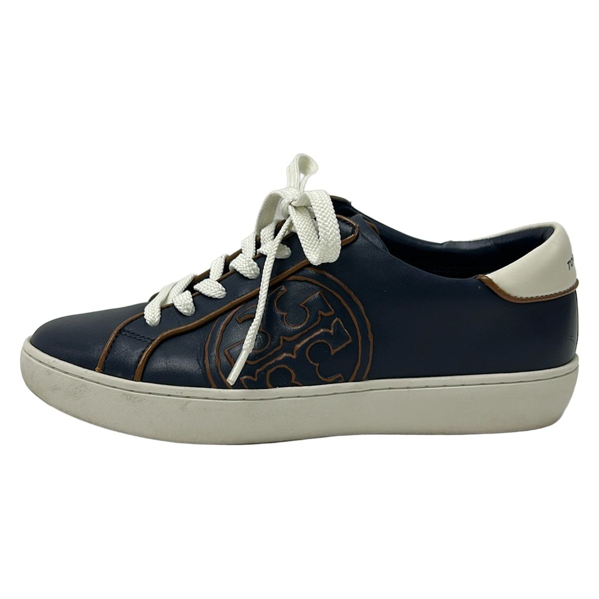 TORY BURCH(トリーバーチ) スニーカー 6.5 M レディース ネイビー×ブラウン×白 レザー