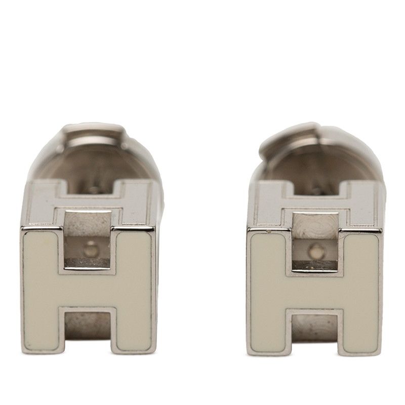 エルメス カージュドアッシュ Hキューブ ロゴ スタッドピアス シルバー ホワイト メタル レディース HERMES【1-0268444】