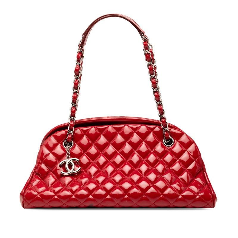 シャネル マトラッセ マドモアゼル ボーリングバッグ チェーン ショルダーバック レッド パテントレザー レディース CHANEL【1-0268667】