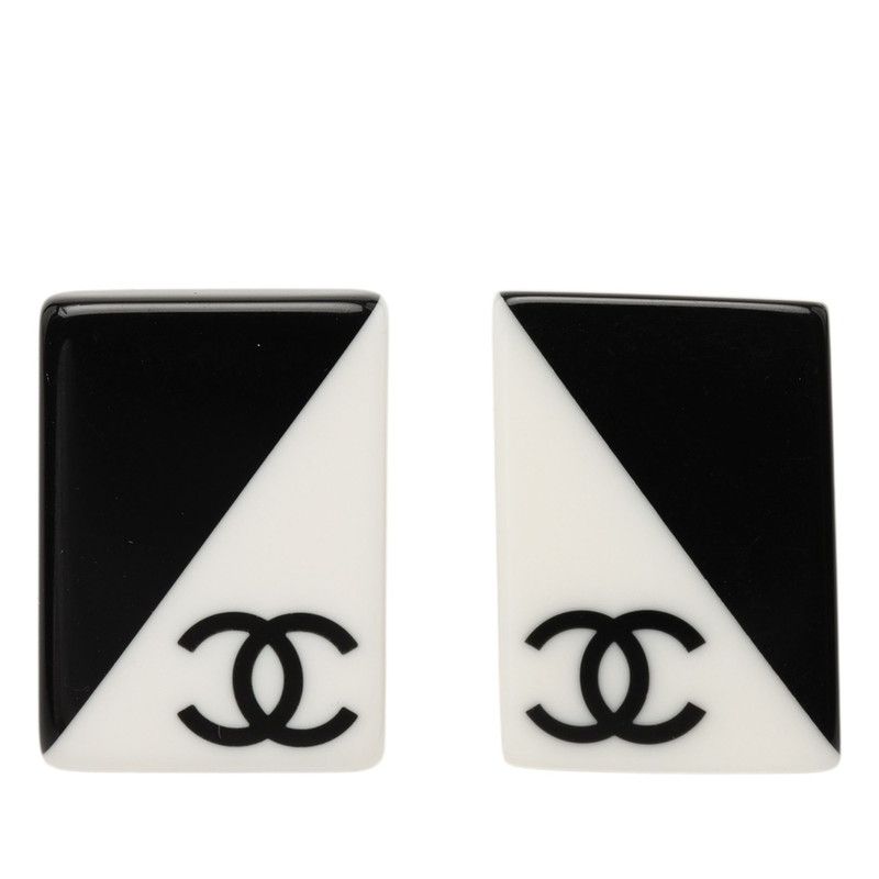 シャネル ココマーク バイカラー スクエア ロゴ イヤリング 01P刻印 ブラック ホワイト プラスチック レディース CHANEL【1-0268704】
