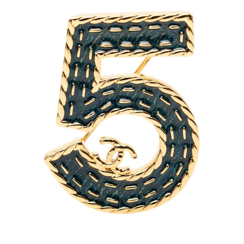 シャネル ココマーク No.5 ブローチ I24P刻印 ゴールド グリーン メッキ レディース CHANEL【1-0268712】
