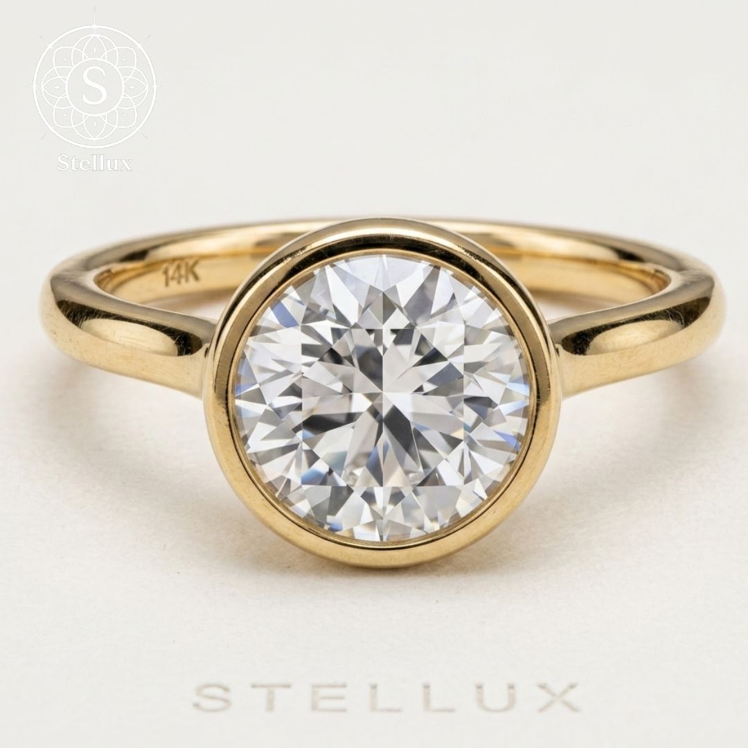【14Kが叶える、永遠の輝き】モアサナイト・リング/1ct/14金刻印/ベゼル/結婚・婚約指輪/鑑定書付/Au585/金属アレルギー対応/プロポーズ/プレゼント・ギフトにも◎/一生もの/ハイエンド/トラベルジュエリー