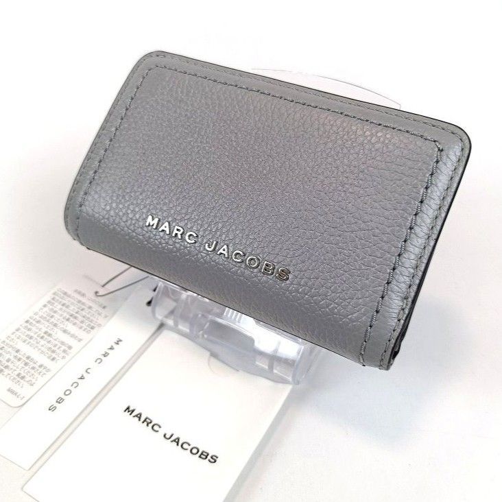タグ付き未使用 MARC JACOBS マークジェイコブス 二つ折り 財布 レザー バイカラー ブラック×グレー ロゴ コンパクト レディース ウォレット 近年モデル 極美品