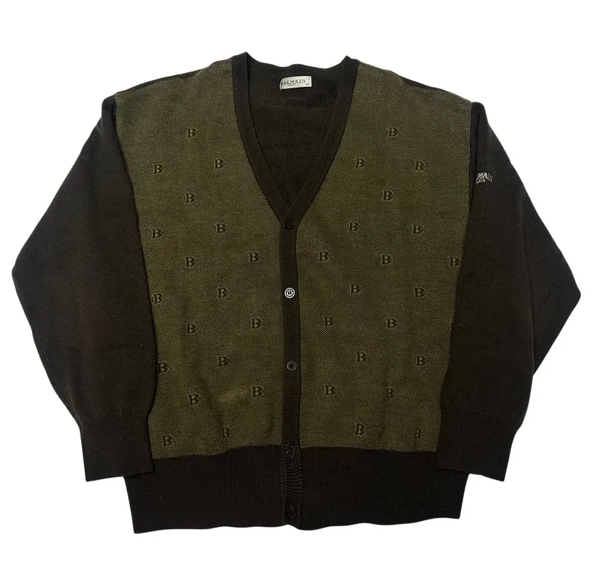 バルマン カーキ ジャカード ロゴ ニットカーディガン 105