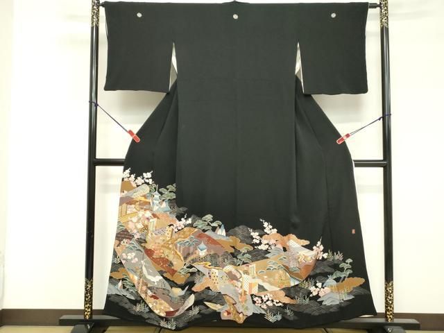 平和屋着物■豪華黒留袖　寿光織　立波更紗草花文　暈し染め　金彩　正絹　逸品　CABF4193ev 平和屋着物□豪華黒留袖 寿光織 立波更紗草花文 暈し染め 金彩 正絹