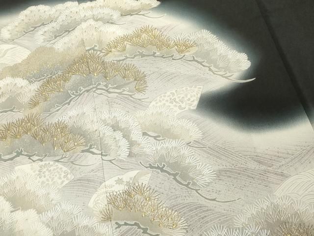 平和屋着物□豪華黒留袖 刺繍 枝松文 暈し染め 金彩 正絹 逸品