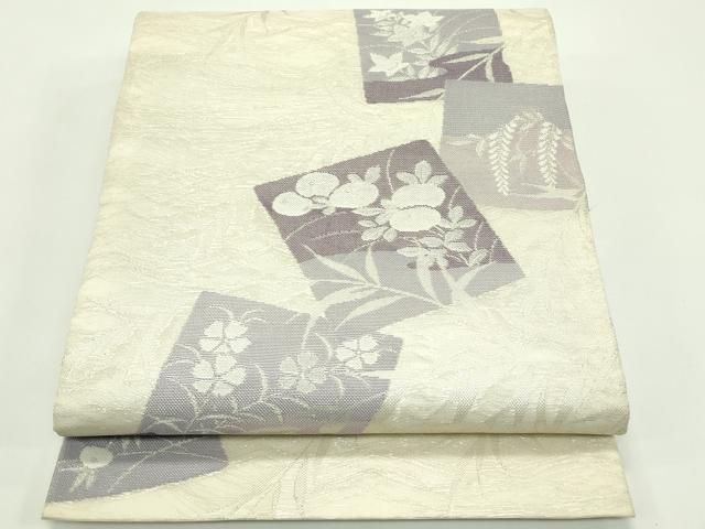 平和屋着物＊夏物　六通柄袋帯　色紙重ね秋草文　銀糸　正絹　逸品　CABF4643rv