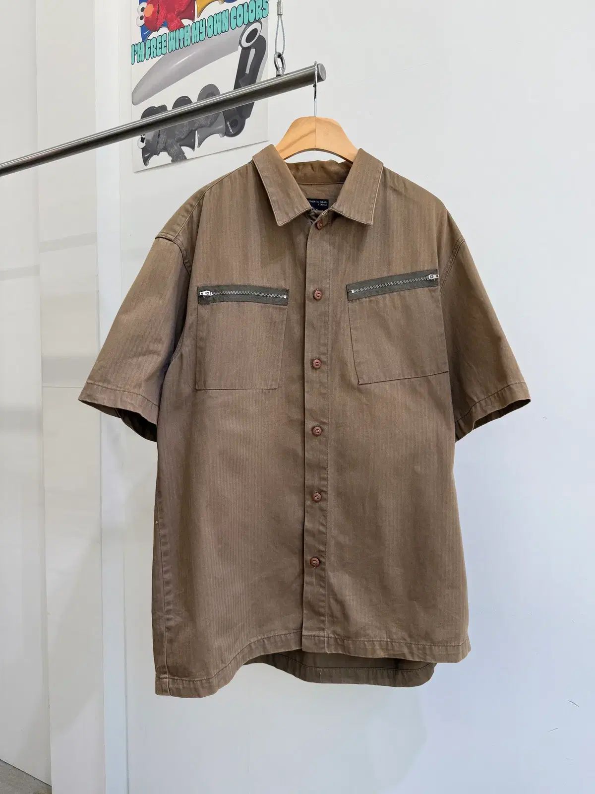 STUSSY ステューシー ヘリンボーン コットン 半袖 シャツ ジャケット