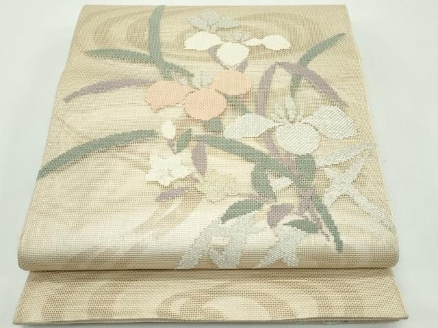平和屋着物＊夏物　太鼓柄袋帯　杜若　金銀糸　正絹　逸品　CABF4741rv