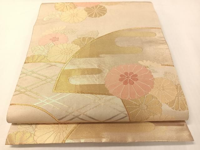 平和屋着物●銀座きしや　洛風林　工芸帯地　六通柄袋帯　地紙菊花文　金糸　正絹　逸品　CABG7880vp