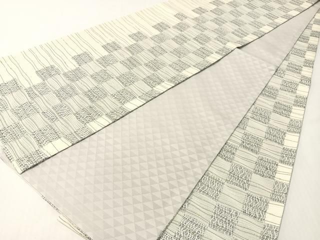 平和屋着物●両面　全通柄袋帯　櫛織　市松よろけ縞　金銀糸　正絹　逸品　未使用　CABG7892vp