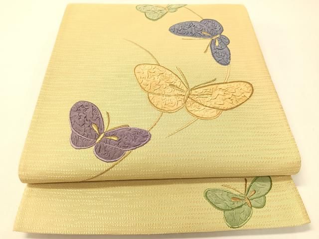 平和屋着物●太鼓柄袋帯　刺繍　舞蝶文　金糸　正絹　逸品　CABG7894vp