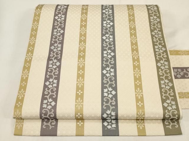 平和屋着物●九寸名古屋帯　花唐草間道　正絹　逸品　CABG2814dy