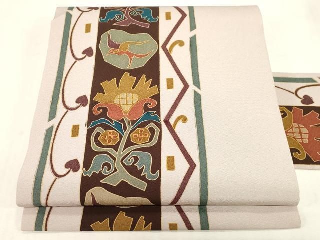 平和屋着物●全通柄九寸名古屋帯　花鳥文　正絹　逸品　未使用　CABG2818dy